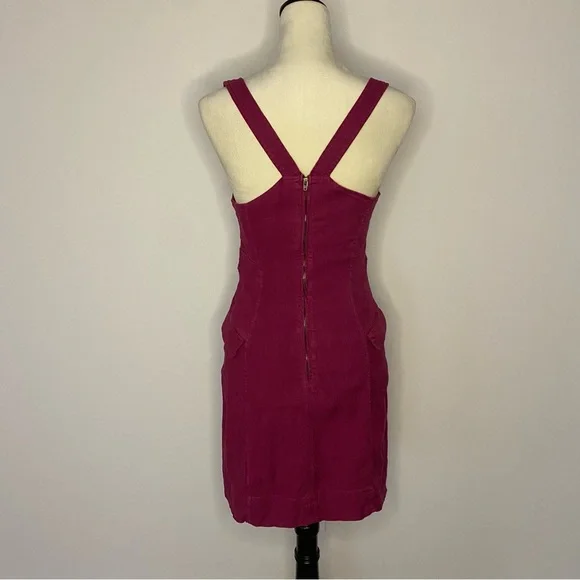 Anthropologie Square Neck Linen Blend Mini Cargo Stretch Dress 6 Burgundy Boho - Picture 6 of 13